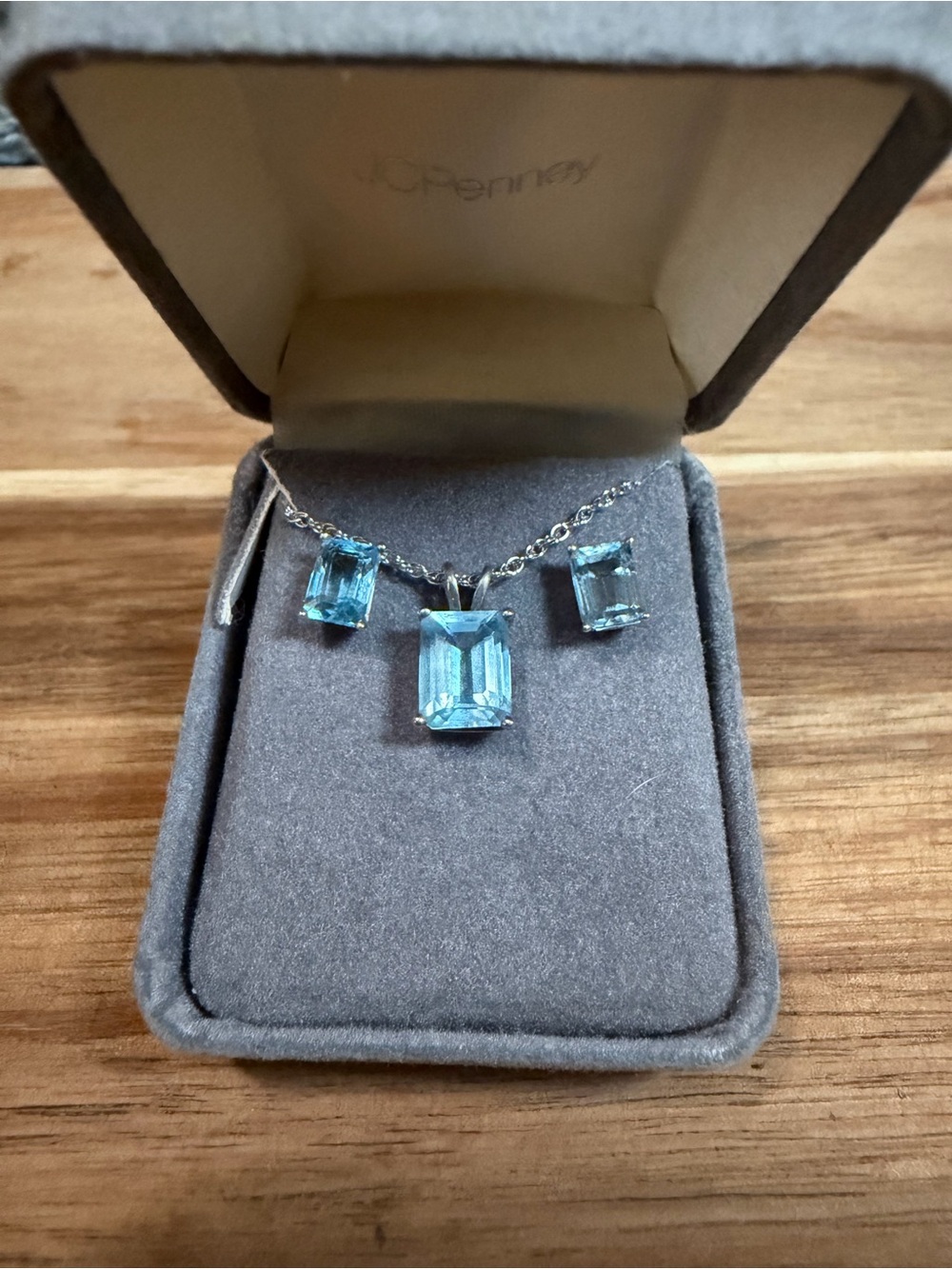 Sterling Silver Blue Topaz  Pendant Necklace with Matching Stud Earrings